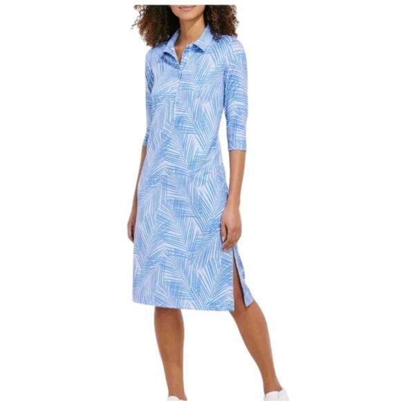 Vineyard Vines Dresses & Skirts - Vineyard Vines Polo Dress Womens L Blue Palm Print 3/4 Sleeve Stretch Shift